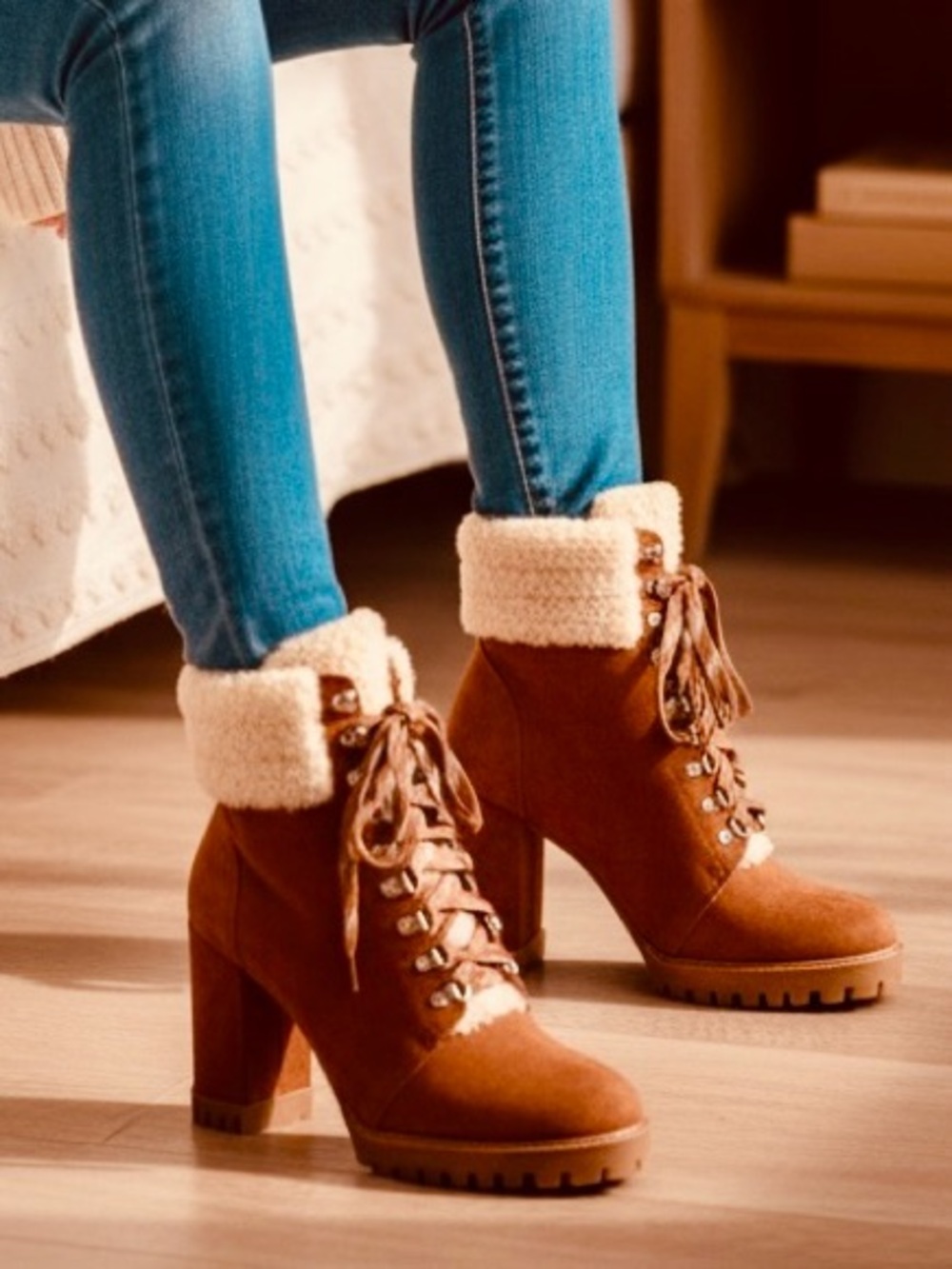 Gianni Bini Suede Shearling Lug Sole Platform Booties